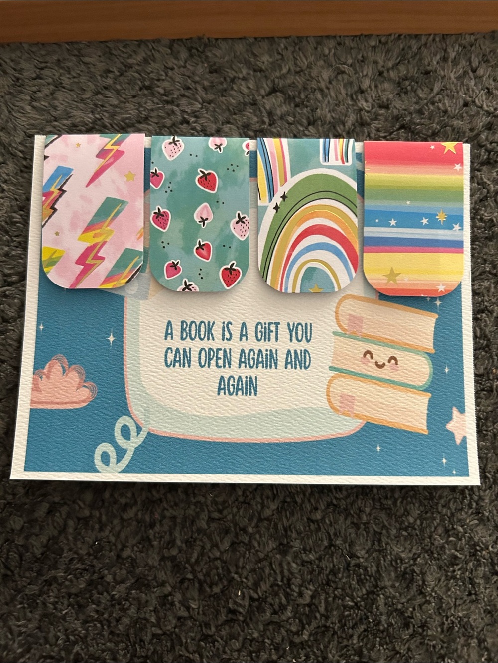 Hand Crafted Blue Rainbow & Strawberry Magnetic Book Tabs